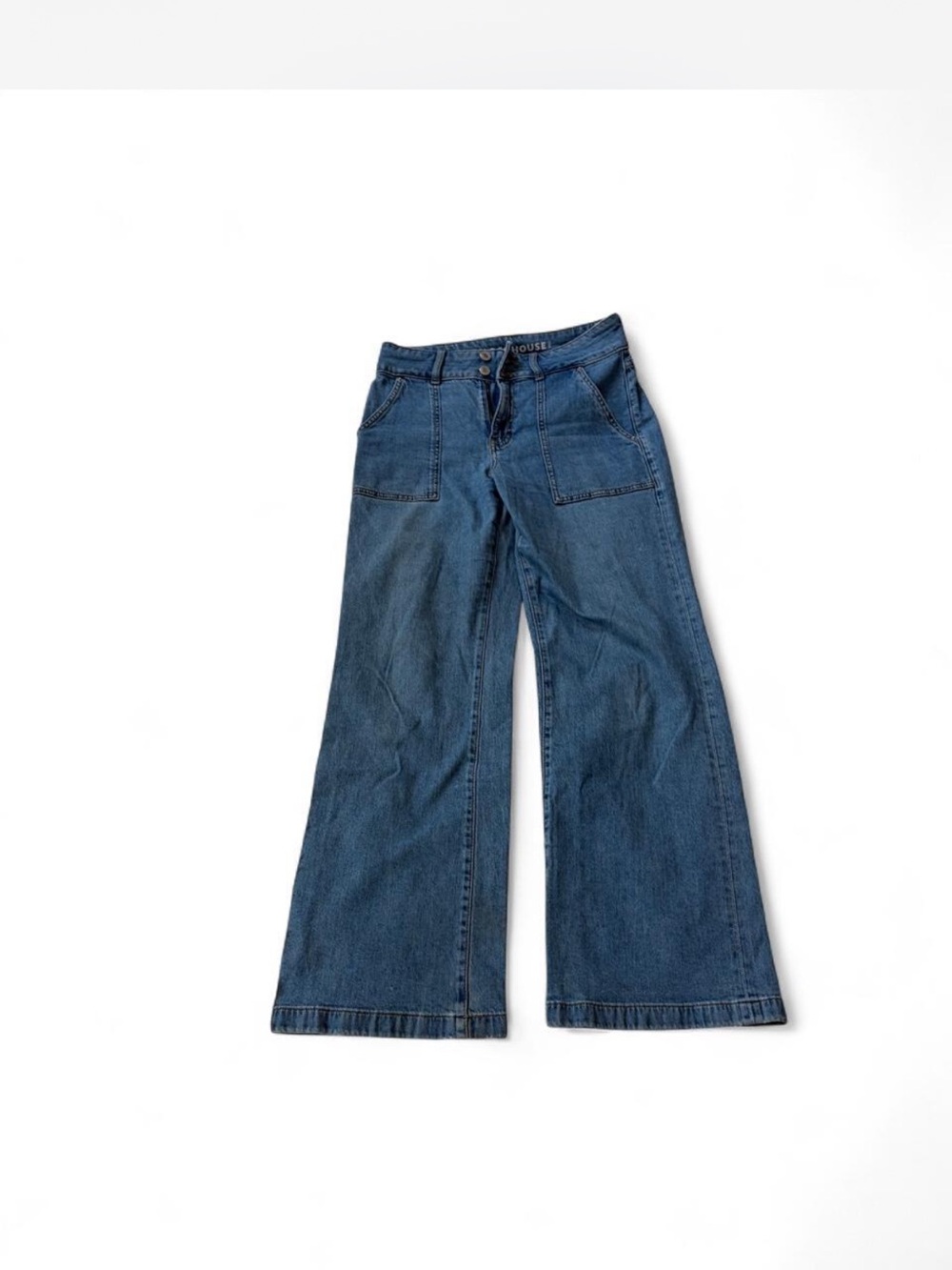 Wide-Leg High-Rise Denim Jeans in Dark Blue